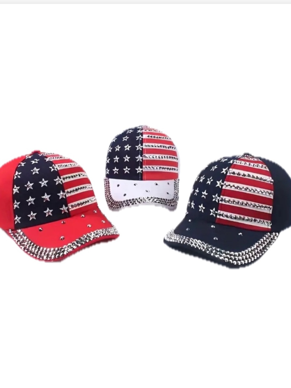 🇺🇸 1 Patriotic Rhinestone Baseball Cap - American Flag Star & Stripe - Picture 8 of 8